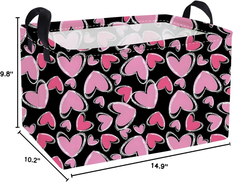 ESSME Rectangular Valentine's Day Baskets Cute Storage Box,Heart Storage Bins Organizer with Handles for Kids Room Decor,Gift Basket,Shelf Basket,(Black line heart) - Image 2